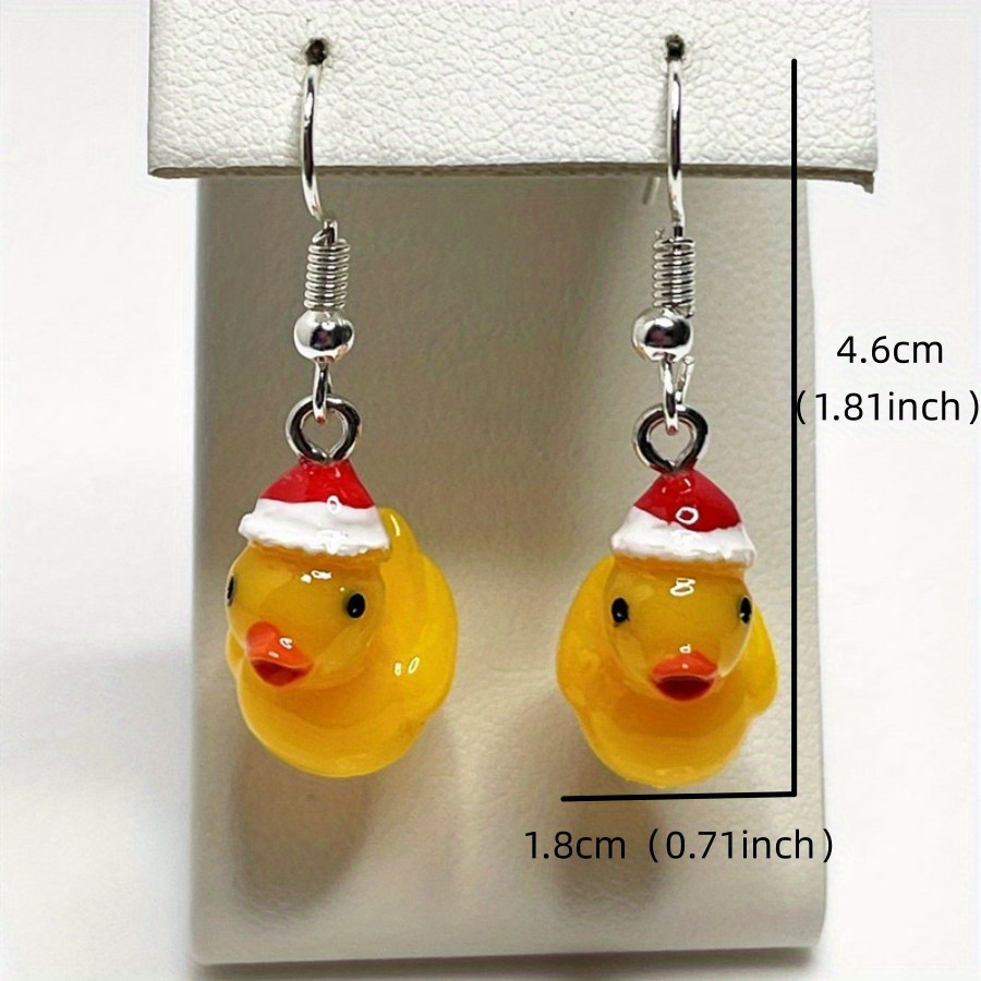 1pair Cute Christmas Hat 3D Yellow Duck Earrings, Resin Accessories DIY Handmade Jewelry Christmas Gift