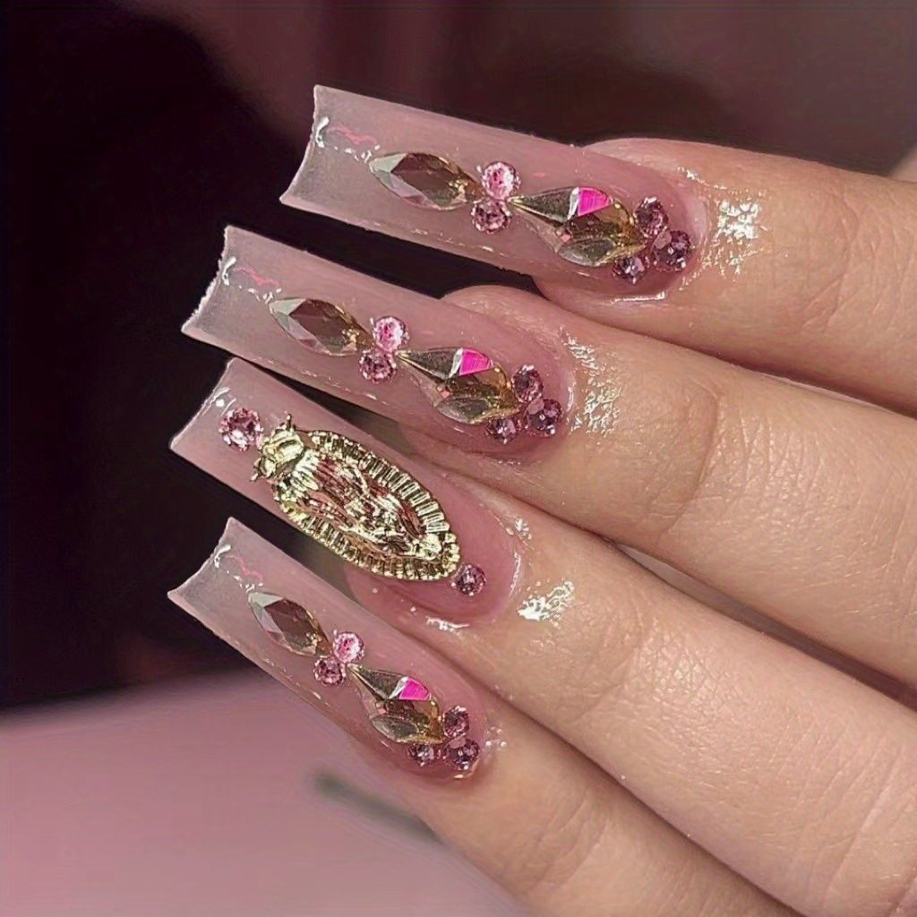 Shiny Rhinestone Pink French Gothic False Nails With Glue Fashionable And  Detachable Full Cover Press On Coffin Style From Qinjinqiu, $33.05