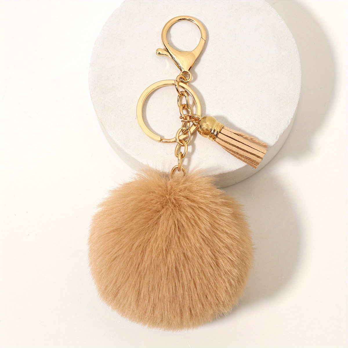Fluffy Pom Pom Keychains Faux Rabbit Fur Pompom Silver Keyring Accessories