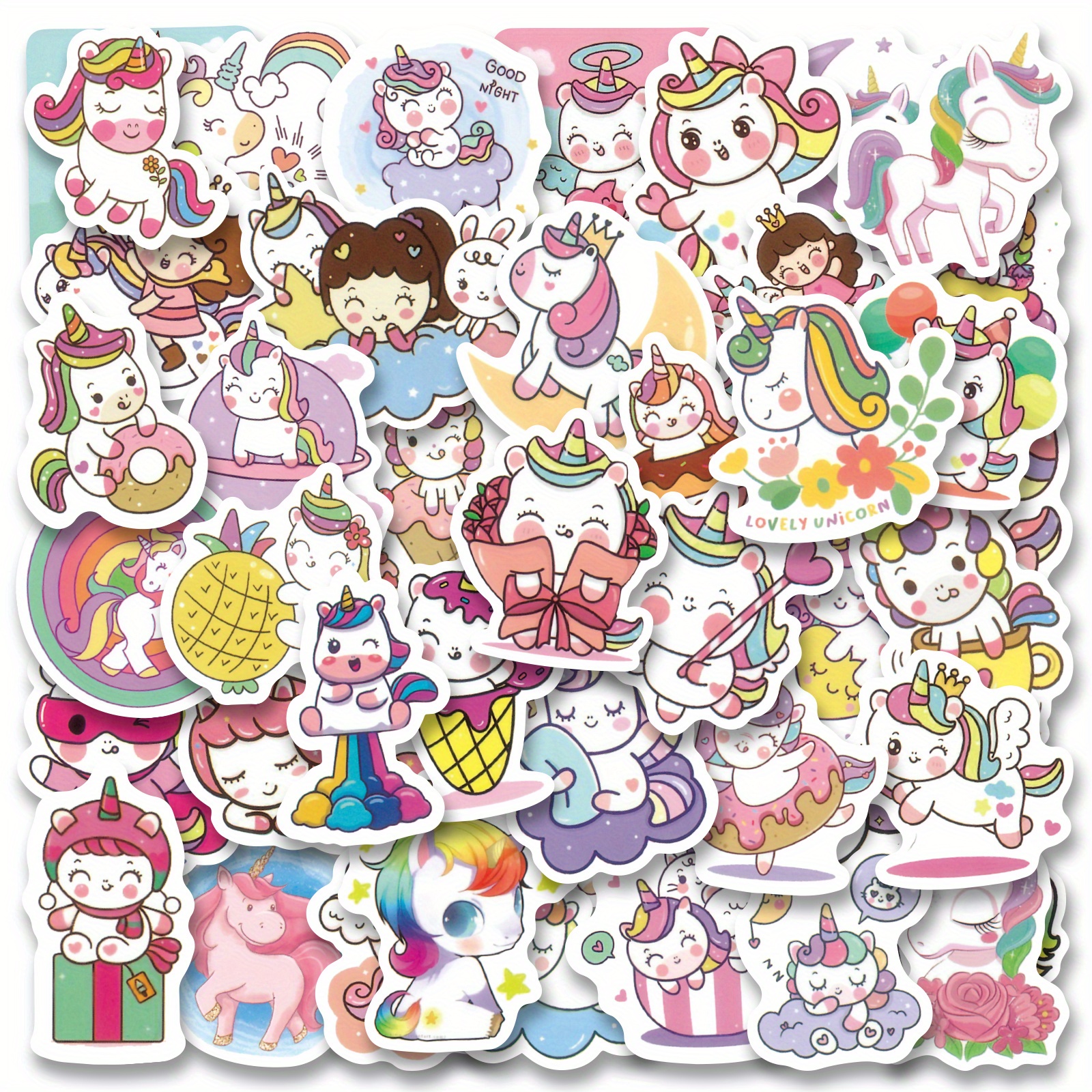 Stickers Adhesivos Unicornio Kawai 50 Piezas