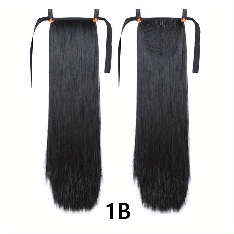 Image of Long Straight Ponytail Extensions With Ties Natural Looking Synthetic Hair Extensions For Women