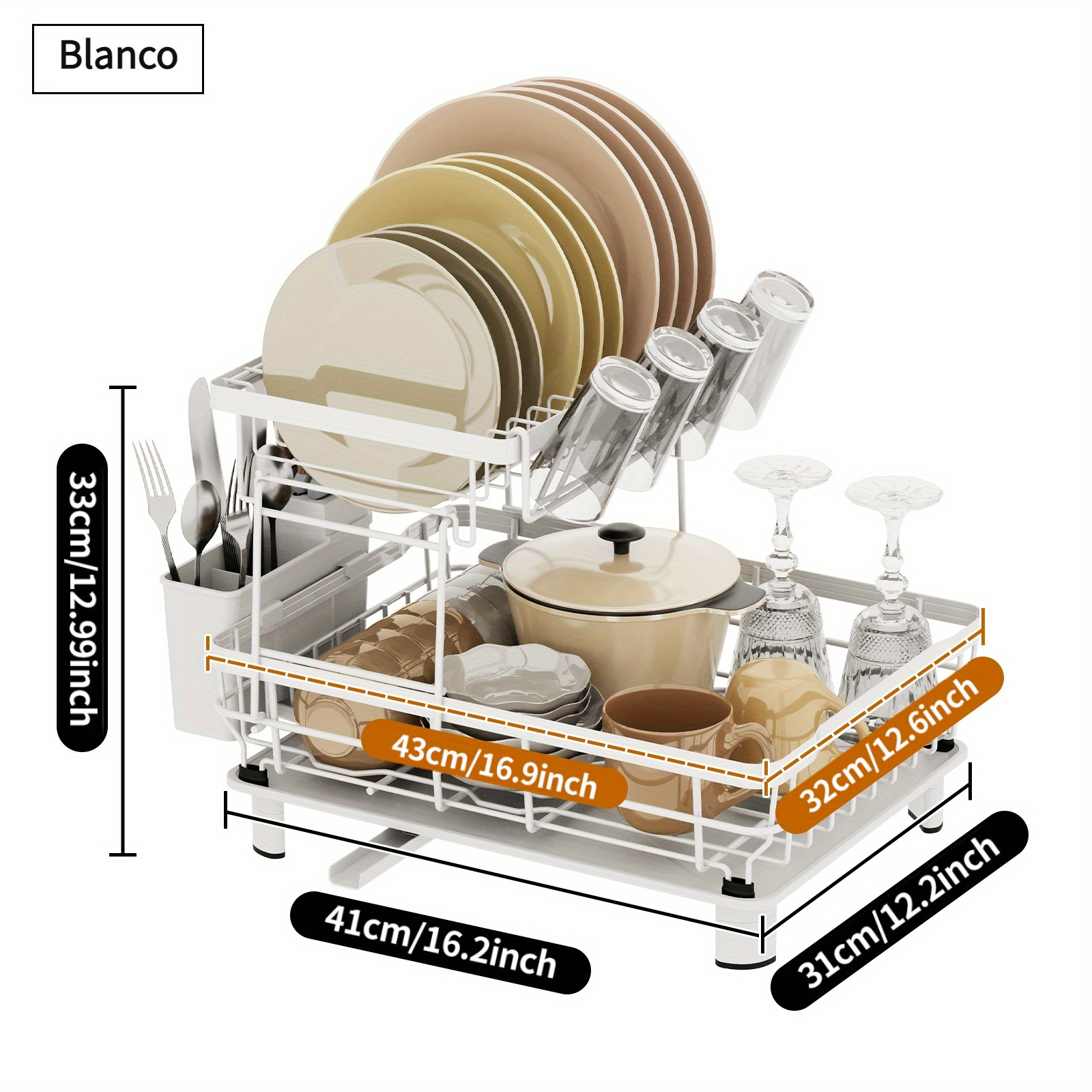 Kitsure Estante para platos 2 niveles para secar platos con gran capacidad  estante multifuncional para secar platos con escurridor de platos