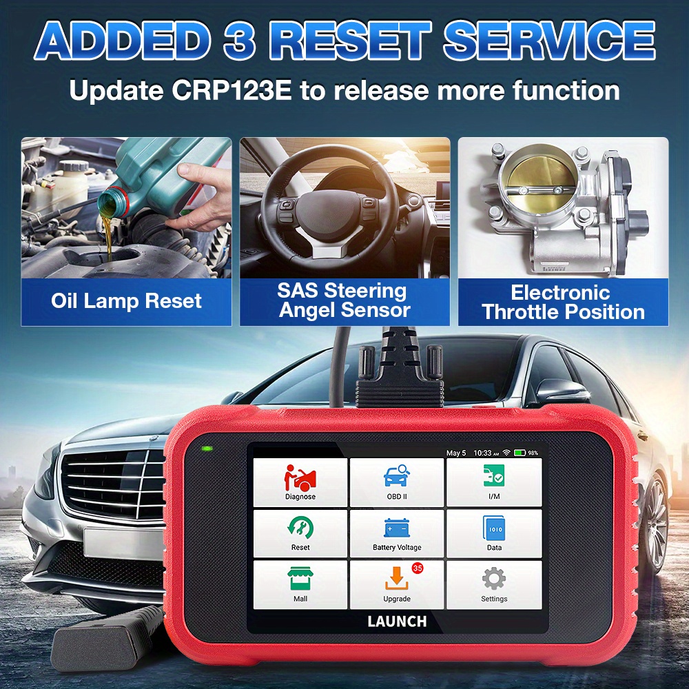 2024 New- LAUNCH X431 CRP123E V2.0 Car OBD2 Diagnostic Tools Auto OBD  Scanner ABS SRS Engine AT+ 7 Reset Service Free Update