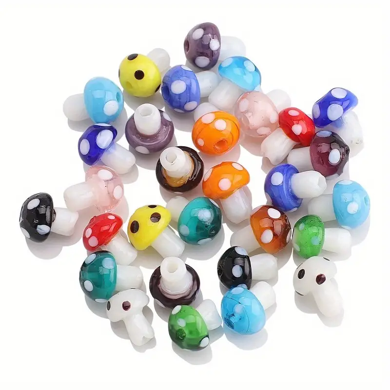 Mushroom Beads Handmade Box DIY Necklace Bracelet Earrings Glass Beads  Pendant Accessories Combination Material Pack,Box of 15 Mushroom Bead