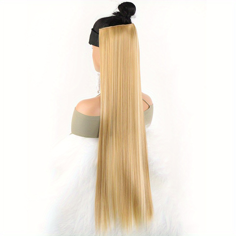 Synthetic 32 inch Extra Long Straight Hair Extensions, Human Hair Extensions 5 Clips Blonde Brown High Temperature Fiber Hairpieces,Temu