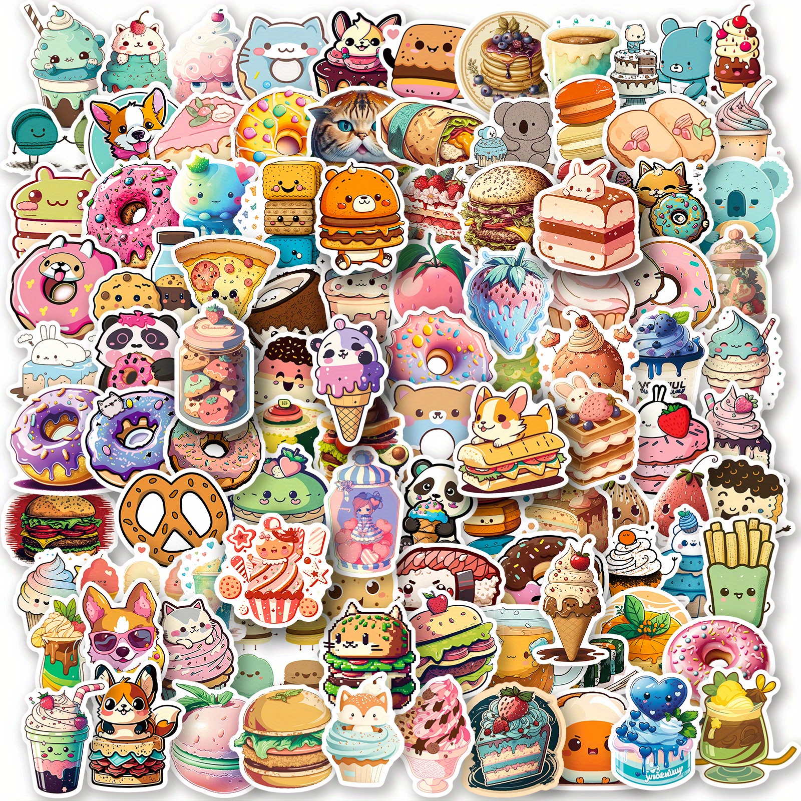 50pcs Candy Stickers Cute Desserts Candy Cake Donuts Waterproof Vinyl Stickers Guitar Luggage Notebook Water Cup Phone Waterproof Decorative