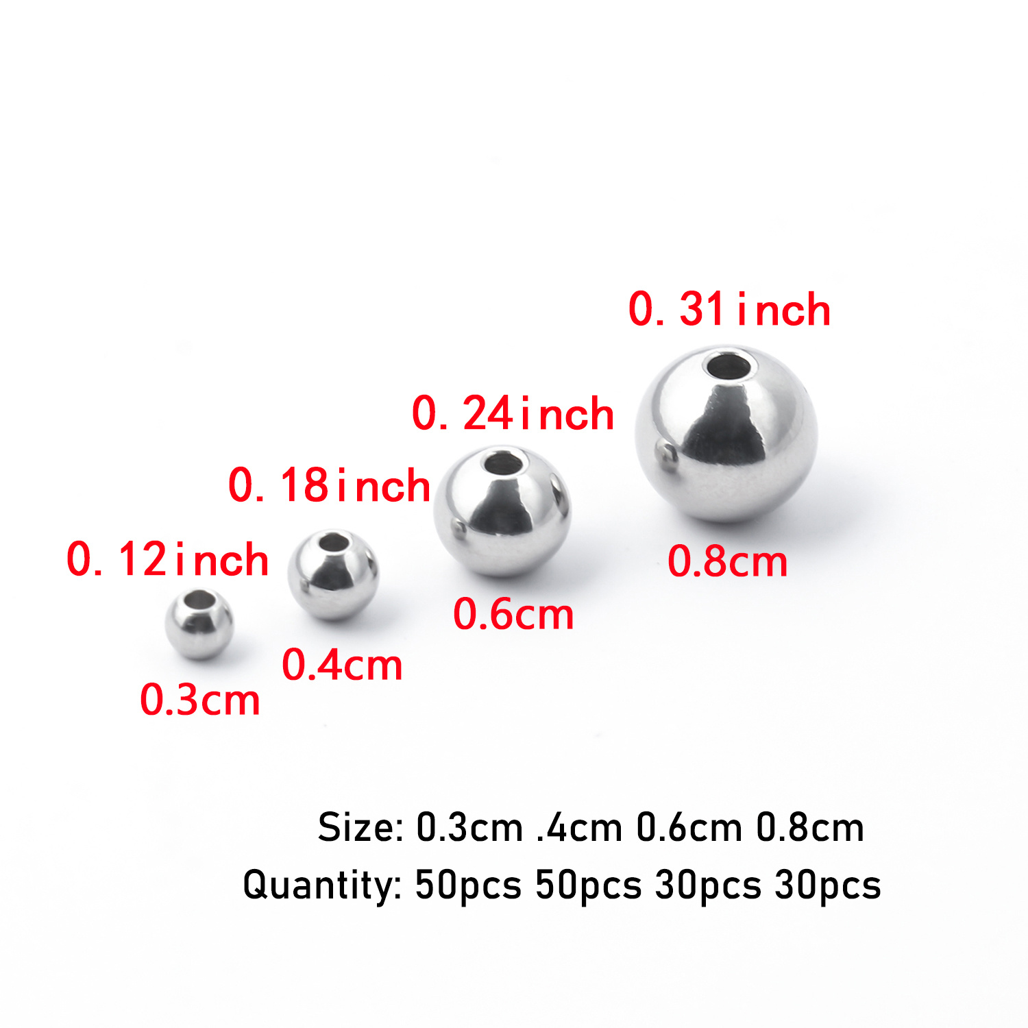 Stainless Steel Round Beads Ball Hole Loose Spacer Beads - Temu