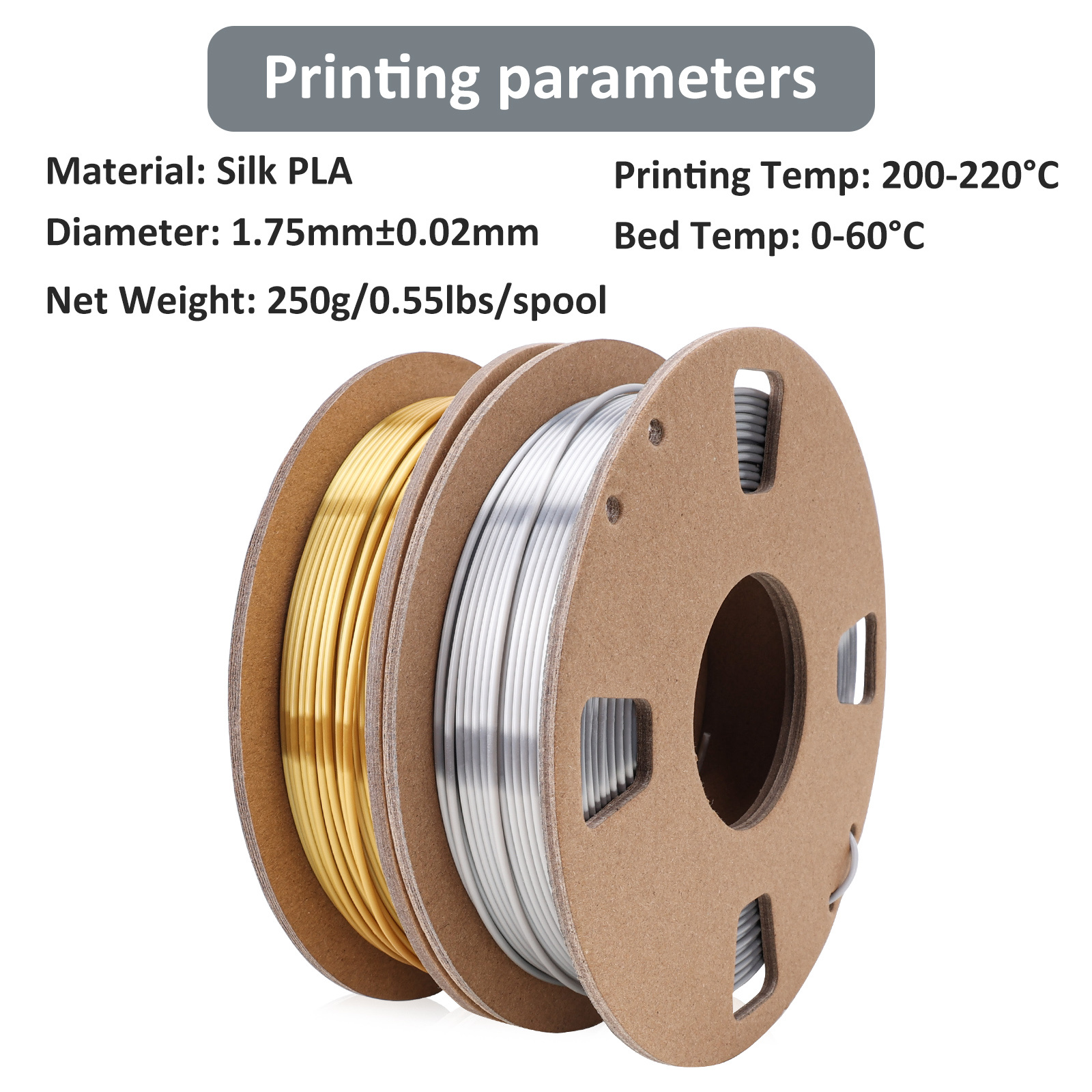 filamento PLA seda suave brillante 1.75mm 1kg - cobre
