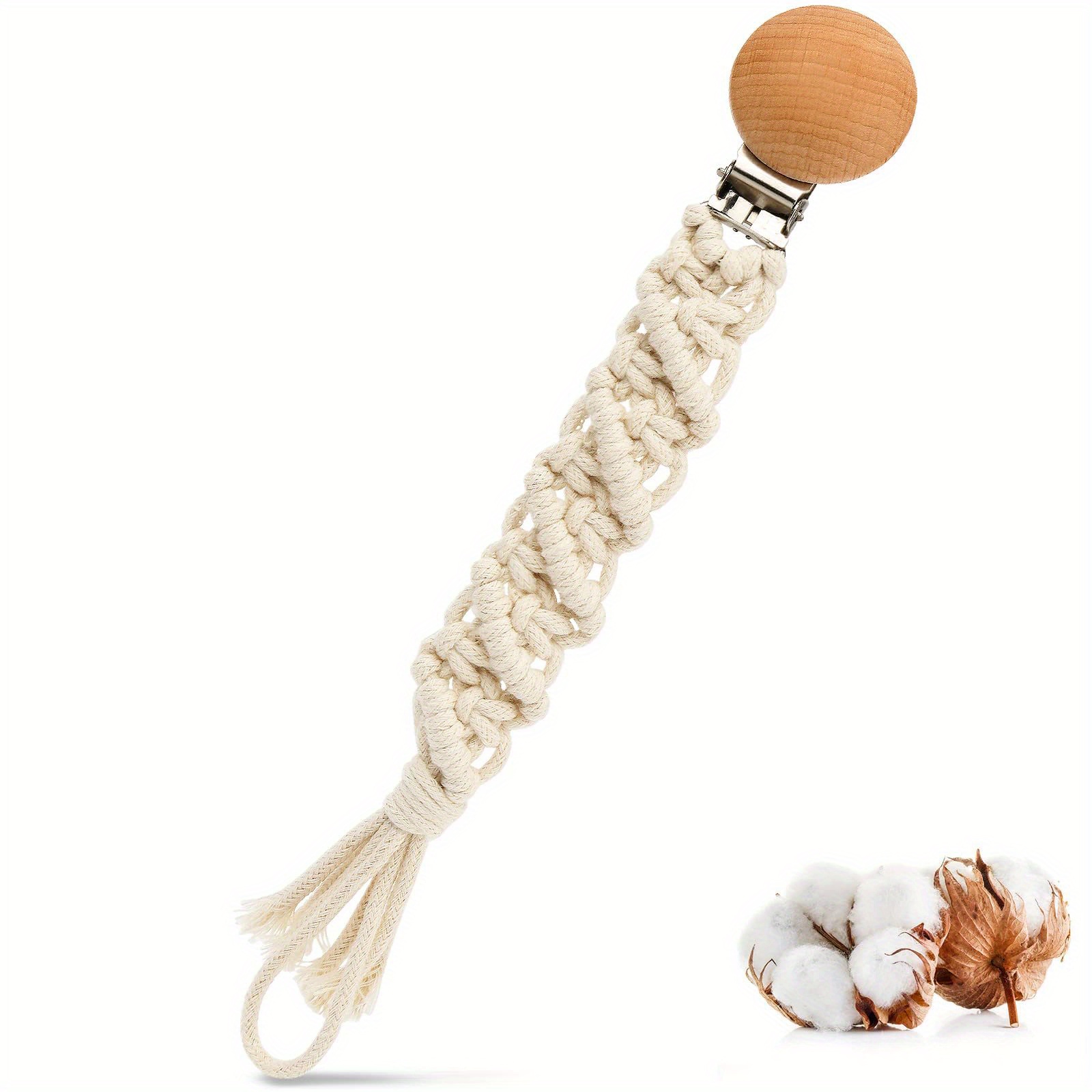 Clip para chupete de macramé, cuerda de algodón trenzada de cáñamo, chupete  de madera de haya para bebé - AliExpress