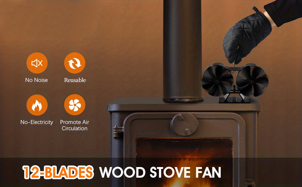 1pc Wood Stove Fan, Fireplace Fan With Gloves 12 Blades Stove Fan Sile –  Par Masters