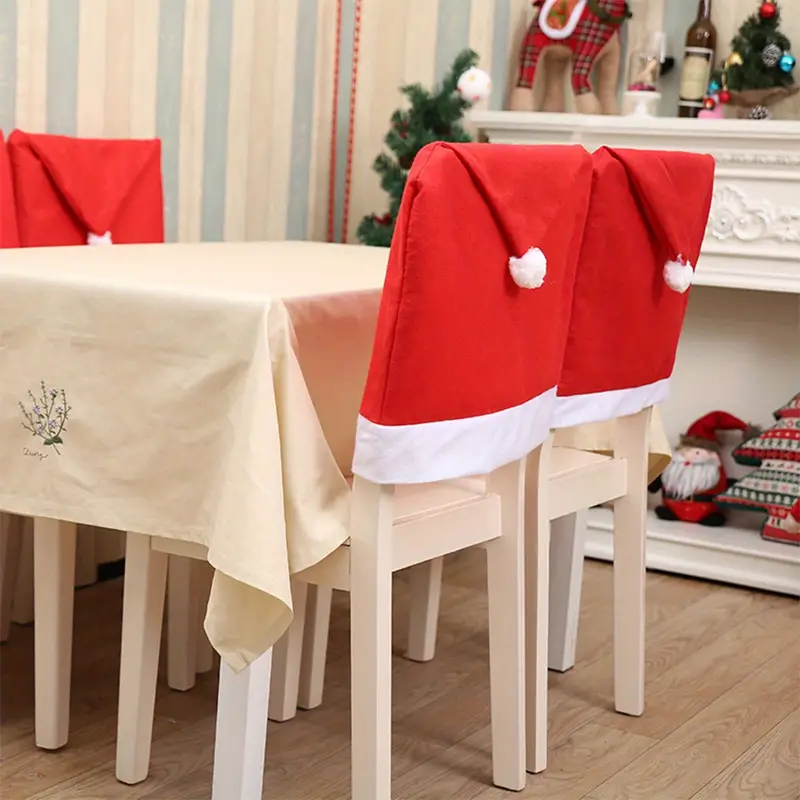 3pcs red nonwoven christmas dining chair slipcovers christmas table decorations santa claus hat slipcover for christmas dinning room restaurant holiday festival party decoration details 0