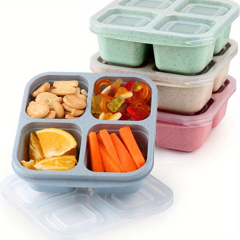 Wheat Straw Convenient Snack Container Set With 4-cell, Food