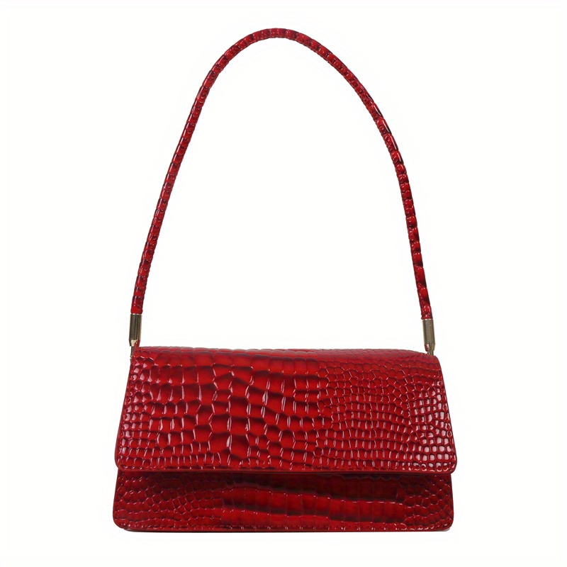 Red Metallic Croc Shoulder Bag