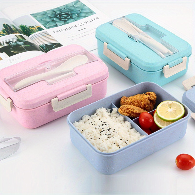 Wheat Straw Lunch Box For Office Workers, Rectangle Divided