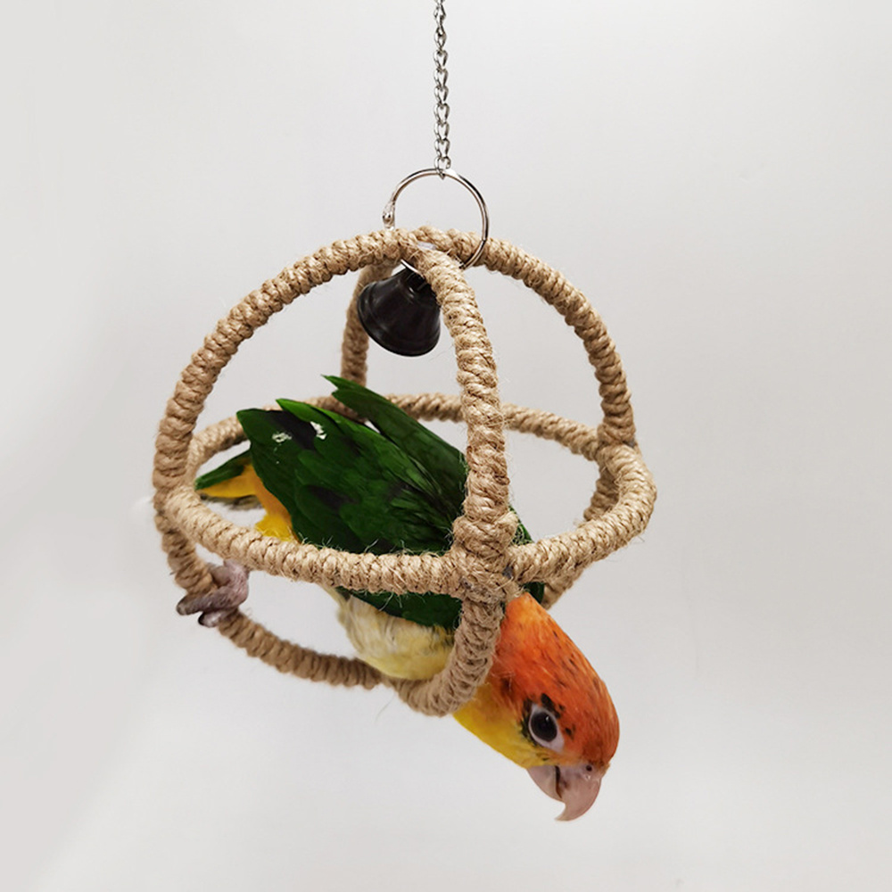 Hanging Parrot Ball Swing Toy Bell Hemp Rope Bird Bite Toy Temu