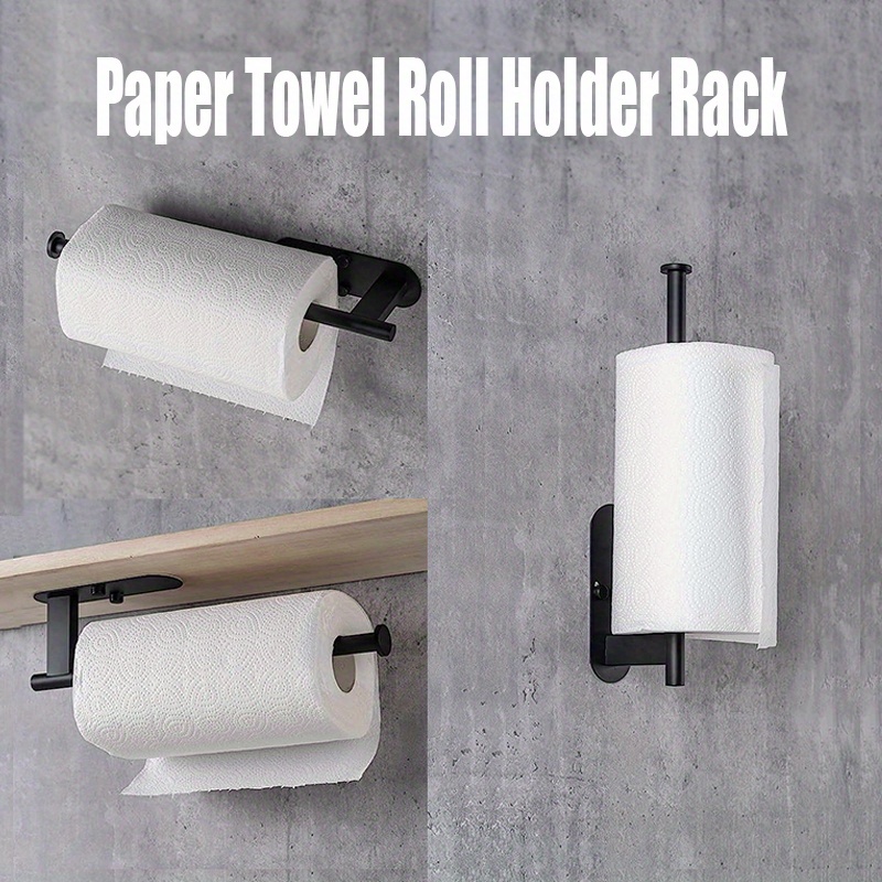 Black Stainless Steel Paper Towel Holder Under Cabinet, Wall Mounted Paper  Towel Holders With Damping, Paper Towels Hanging Rack With Self-adhesive  And Screws, Household Storage Accessories - Temu