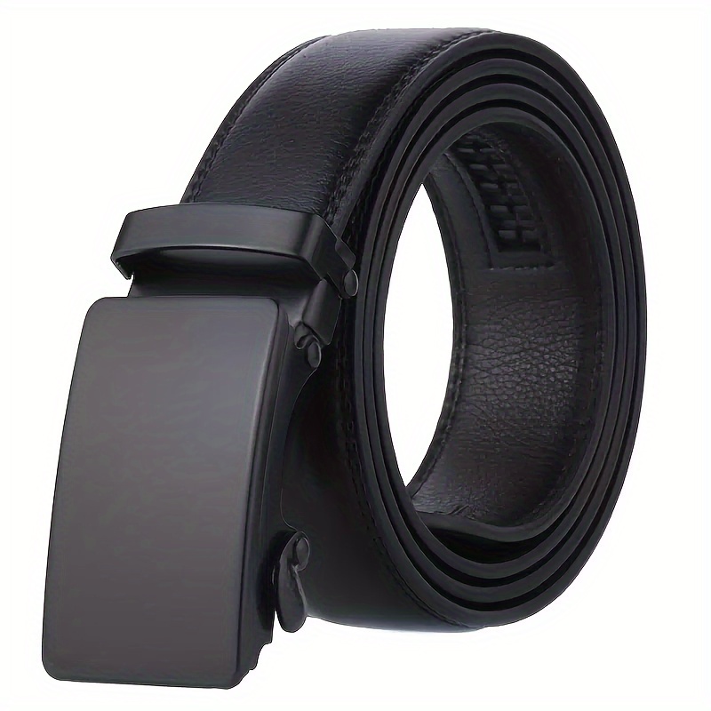 TEMU 1pc Men's Black Automatic Buckle Slider Belt Business Casual Pu Leather Belt, Ideal Choice For Gifts