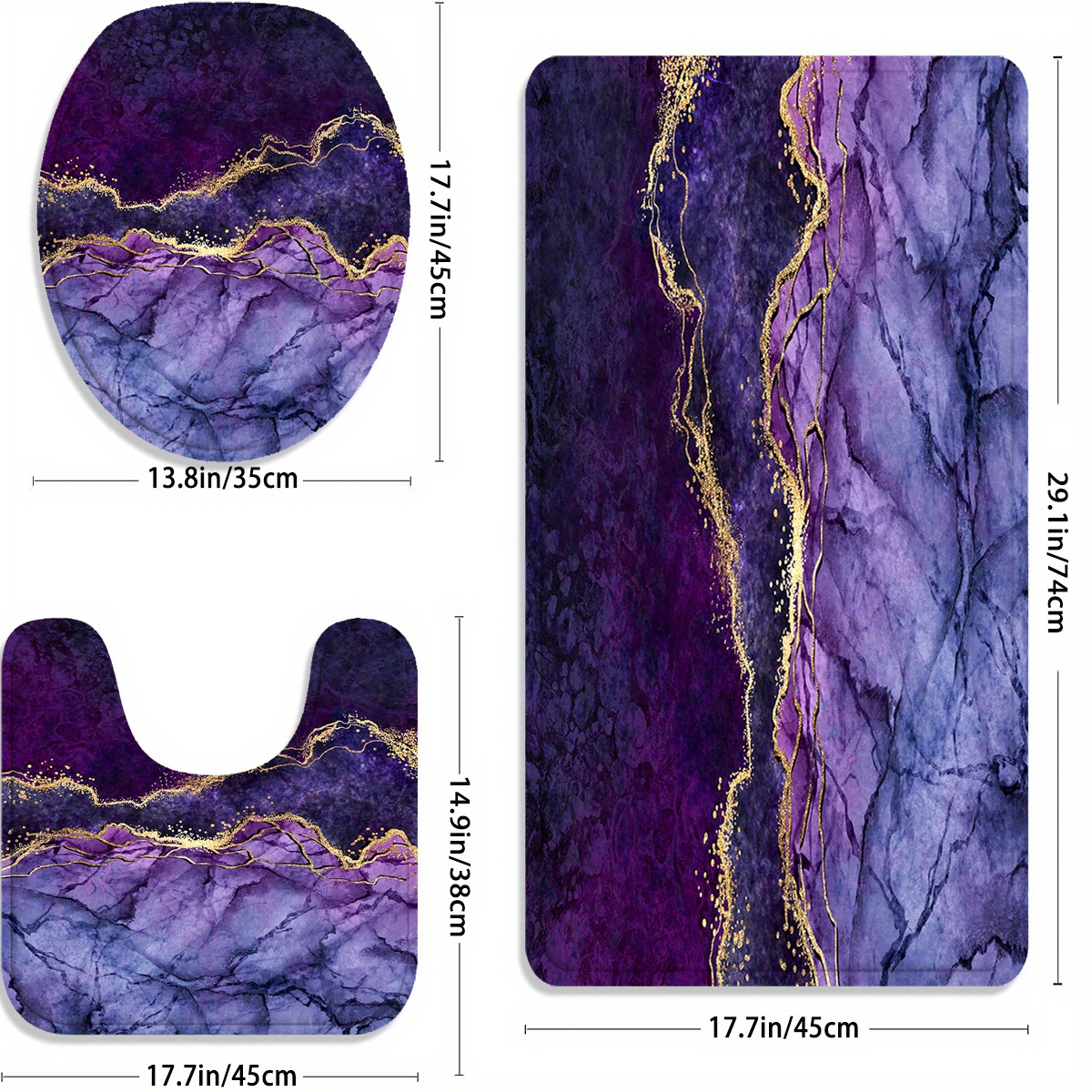 3pcs Marble Modern Bathroom Floor Mat Set