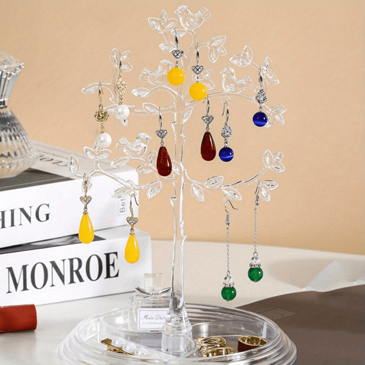 1pc Acrylic 360 Rotating Earrings Holder, Classic Jewelry Organizer Jewelry  Rack Display For Necklaces Earrings