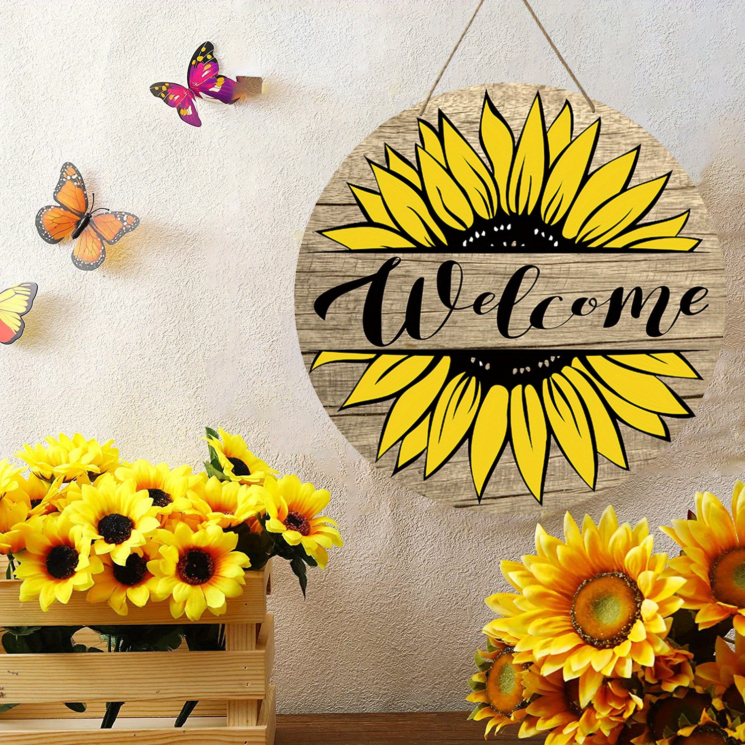 Hello Welcome Wooden Wall Hangings Colorful Sunflowers - Temu Portugal