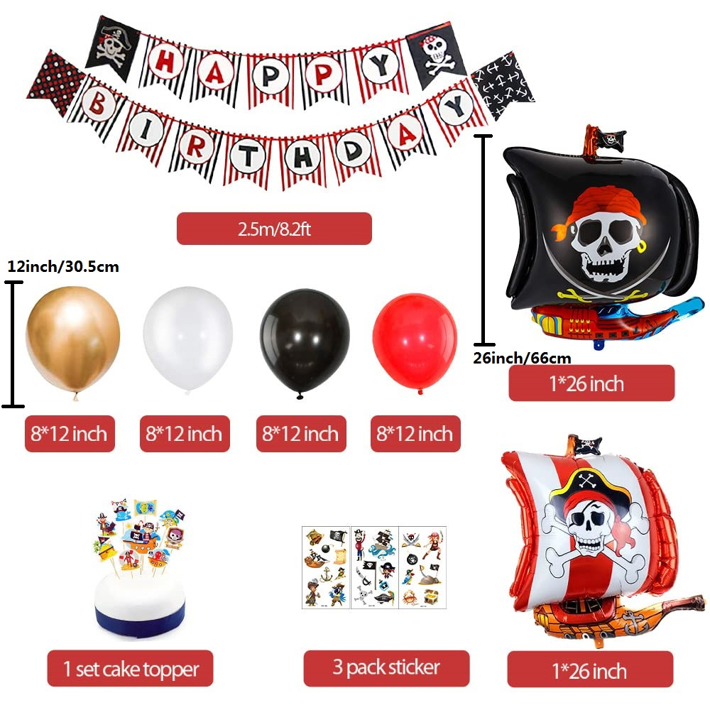 Black White Red Golden Balloon Kit Pirate Themed Birthday - Temu