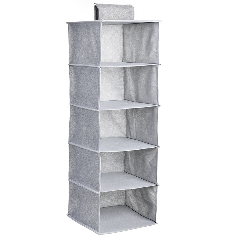 TSV 4-shelf Hanging Closet Organizer, 31.5 Collapsible Hanging Clothes  Storage Organizer, Gray