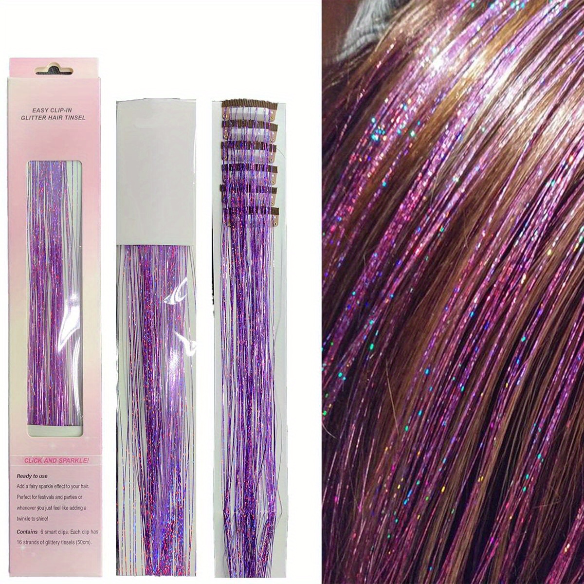 Clip In Hair Tinsel Kit Glitter Fairy Tinsel Hair Extensions - Temu