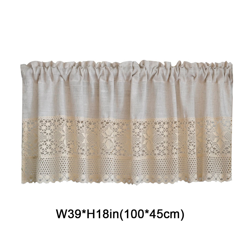 TEMU 1pc Crochet Hollow Short Curtain Cotton Linen Splicing Curtain Cloth Vintage Half Curtain For Small Window Curtain Rod Top Window Room Home Decor