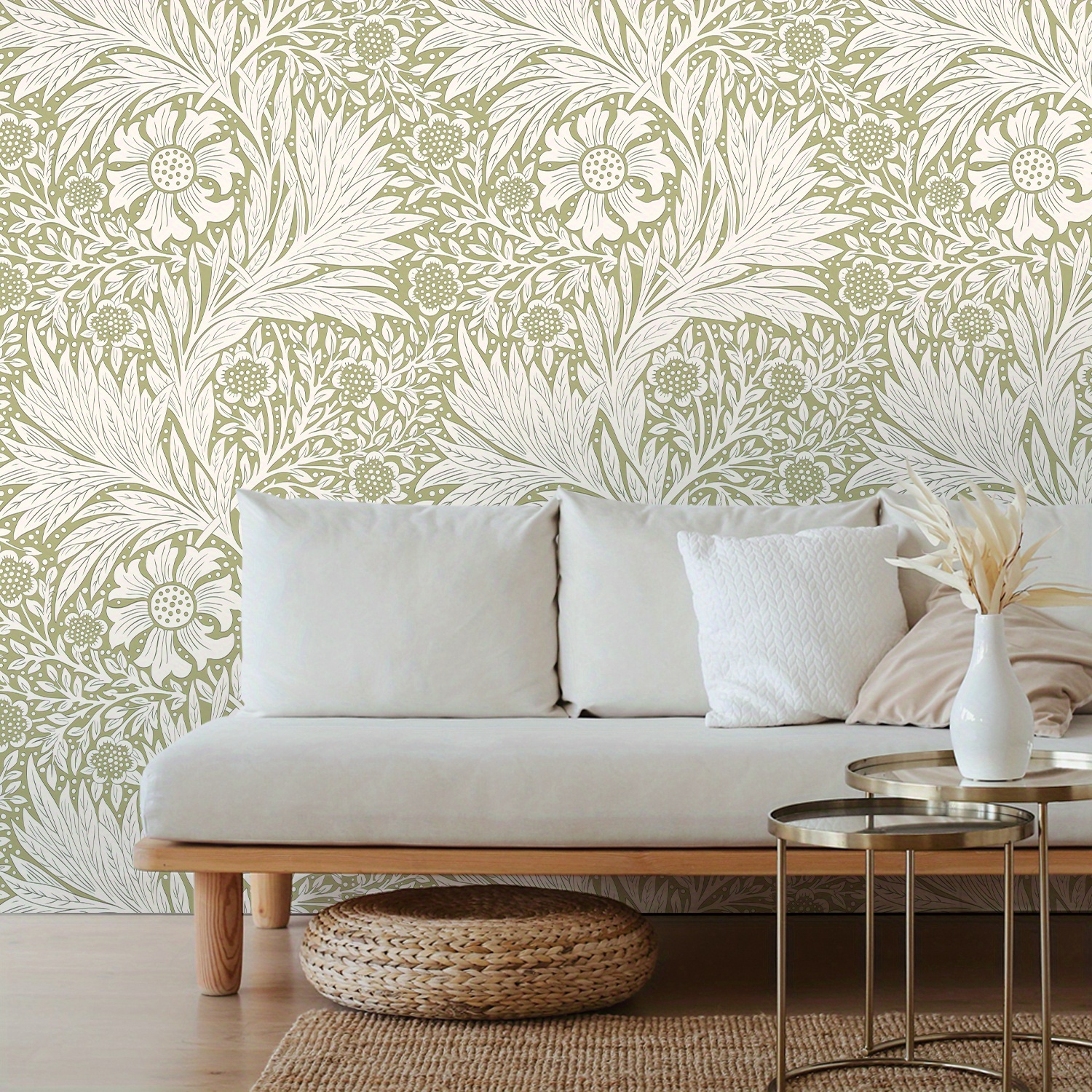 Large Leaf Plant Wallpaper, Hand-painted Flower Design Wall Sticker ...