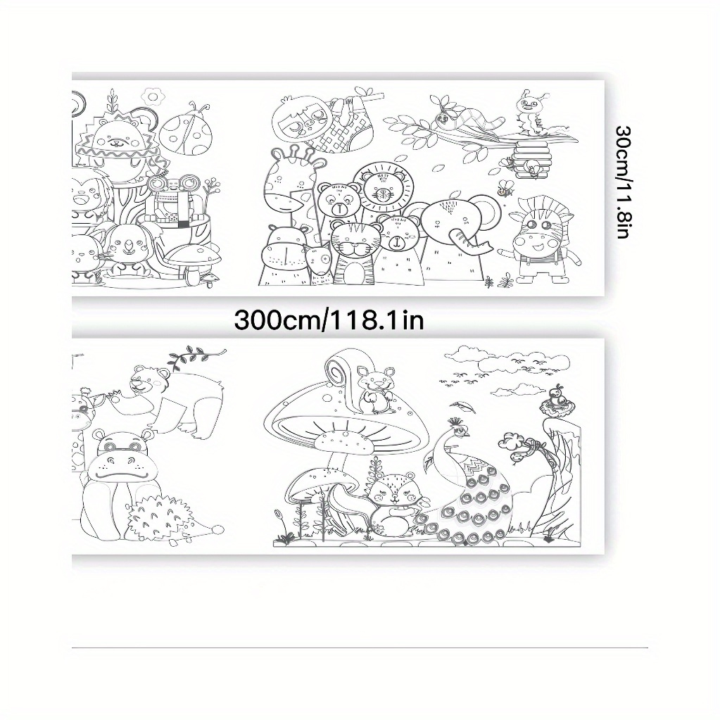  100YONGJIE Drawing Paper Roll for Kids Art - 2 PCS Coloring  Paper Roll for Kids, 118×11.8 Inch Large Coloring Poster for Kids, Sticky  Drawing Paper Roll, Christmas Gift Animal&Dinosaurs World 
