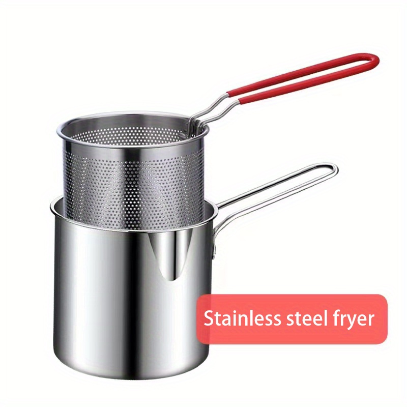 3L Stainless Steel Frying Pot Small Deep Fryer Pot with Basket Nonstick  with Oil Filtration with Strainer Basket Deep Fryer Pot for Fish Fries 