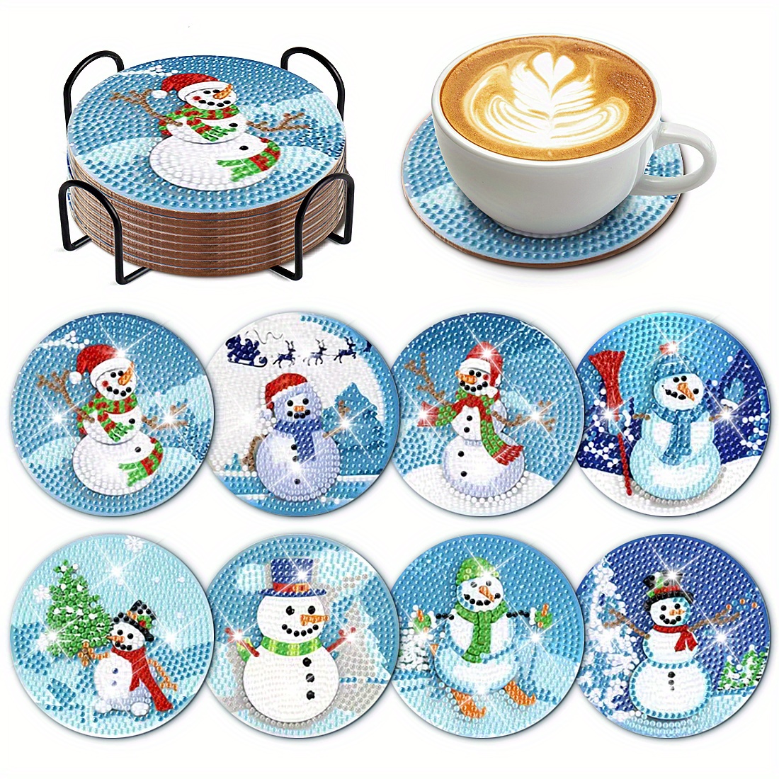 Snowman Face Diamond Painting Coasters Kits With Holder Diy - Temu