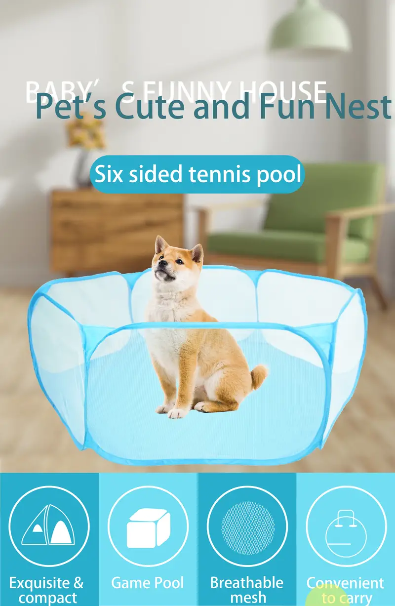 Sicheres Und Tragbares Haustier-Spielgehege: Faltbarer Mesh-Zaun Für Hunde, Katzen Und Kleine Tiere Details 0