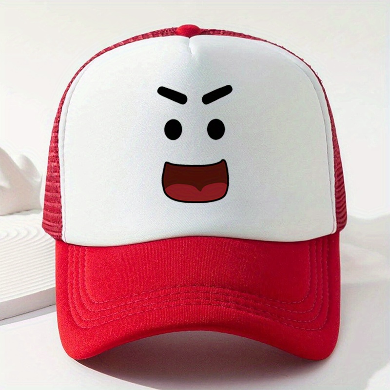 Cartoon Eyebrow Print Trucker Hat Color Block Breathable Baseball