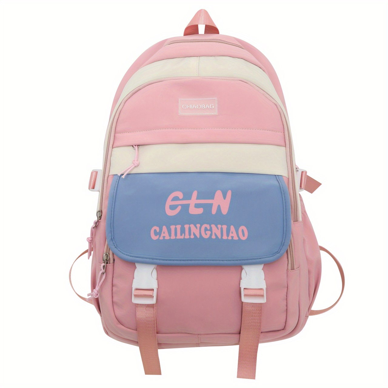 Simple Color Contrast Large Capacity Preppy Backpack, Nylon Lightweight  School Campus Daypack, Fashion Travel Commuter Bag - Temu