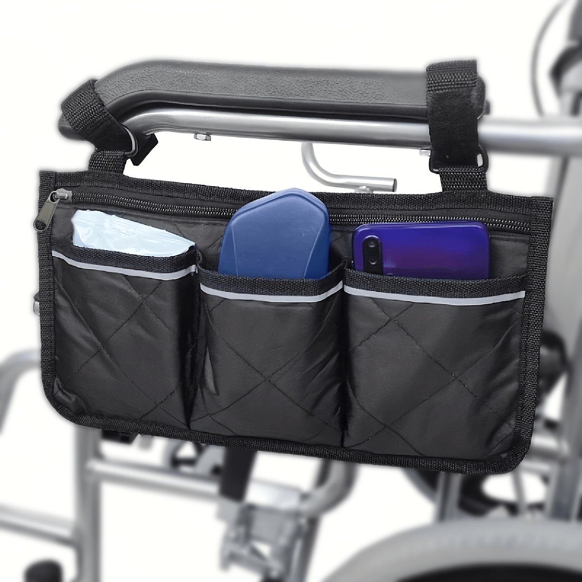 Bolsa para silla de ruedas con soporte para tazas, bolsa para andar,  accesorios para sillas de ruedas para personas mayores, bolsa de  almacenamiento