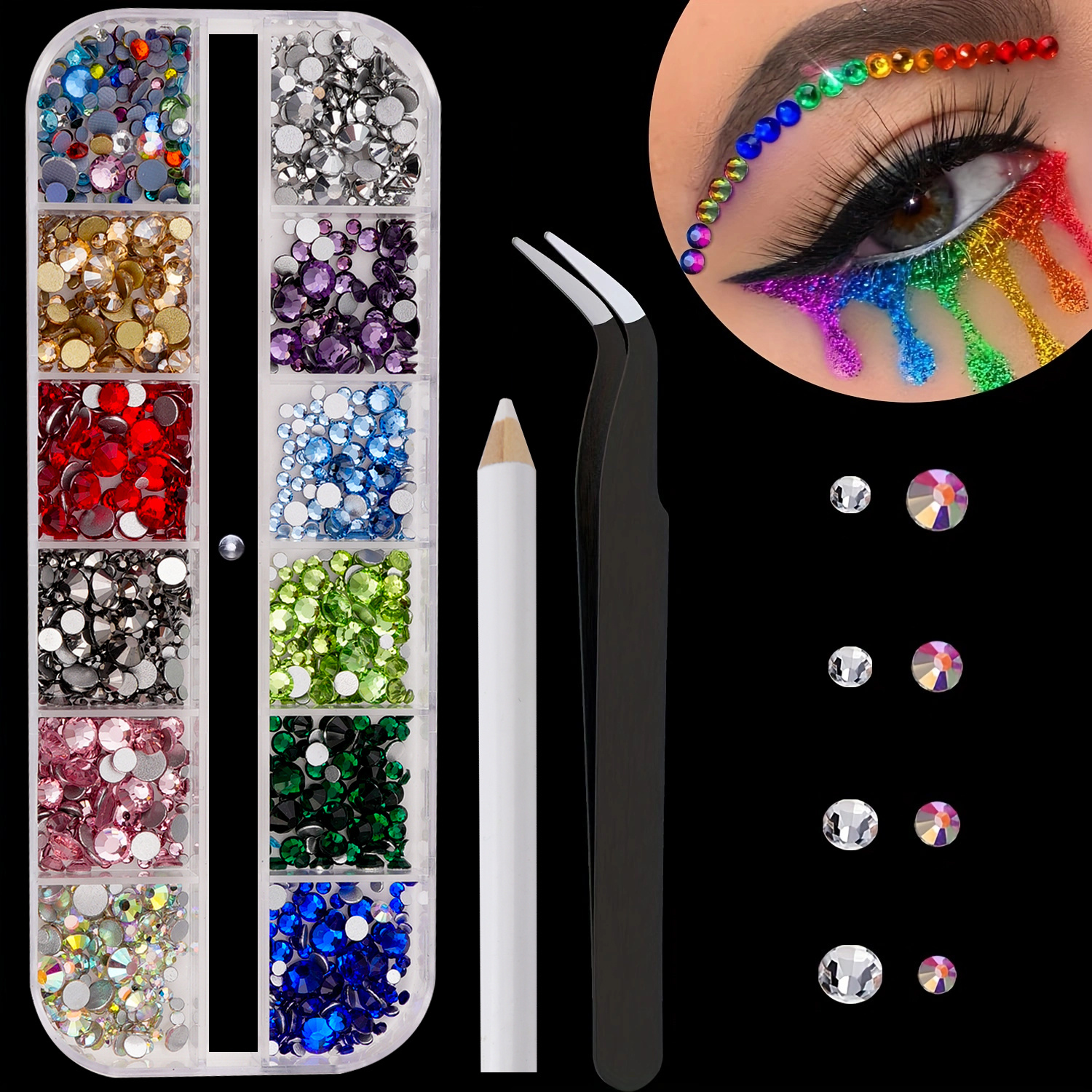Round Flatback Face Gems Kit (colorful) For Makeup With - Temu