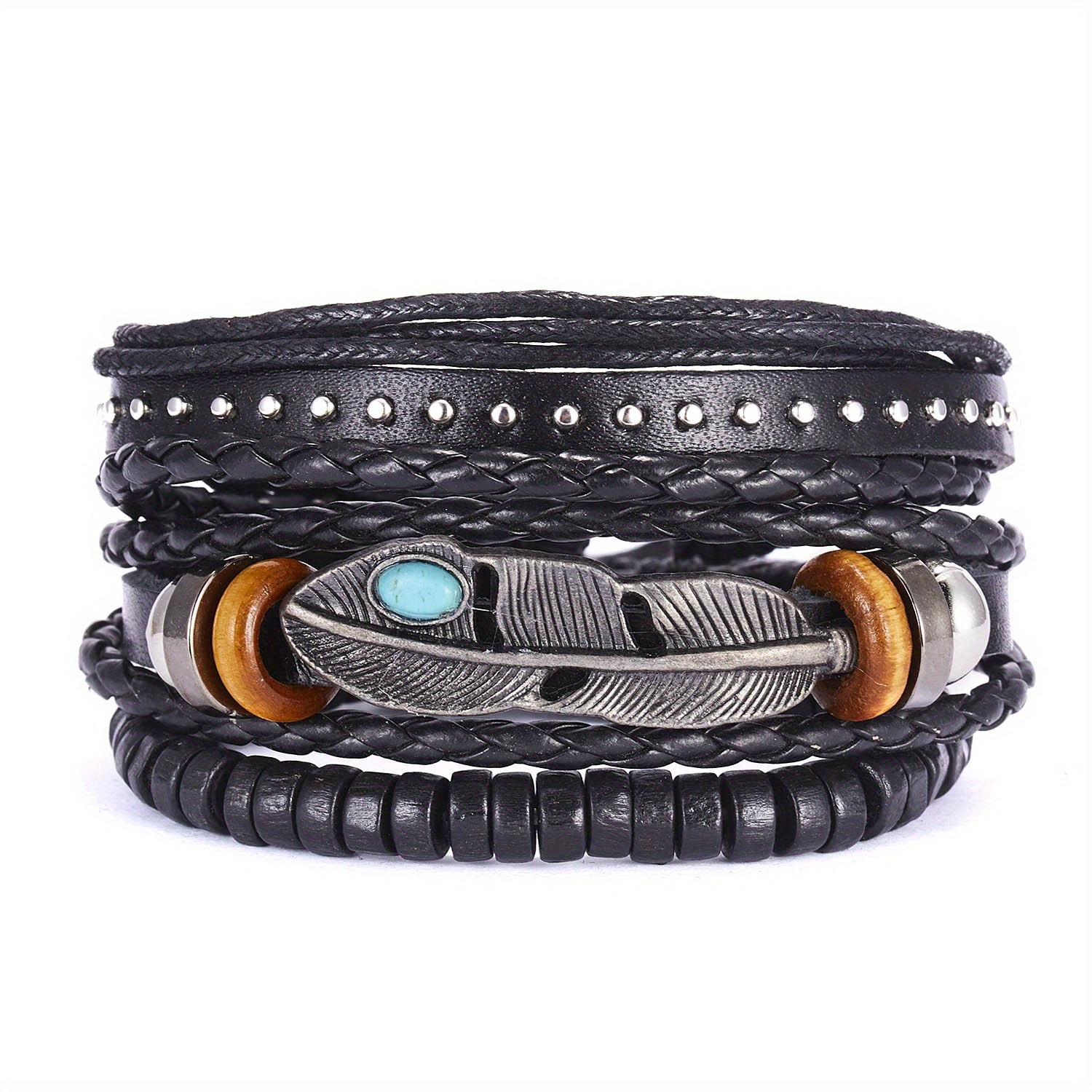 Pack of 4 Bracelets Leather Braided Bangle Hand Jewelry Party