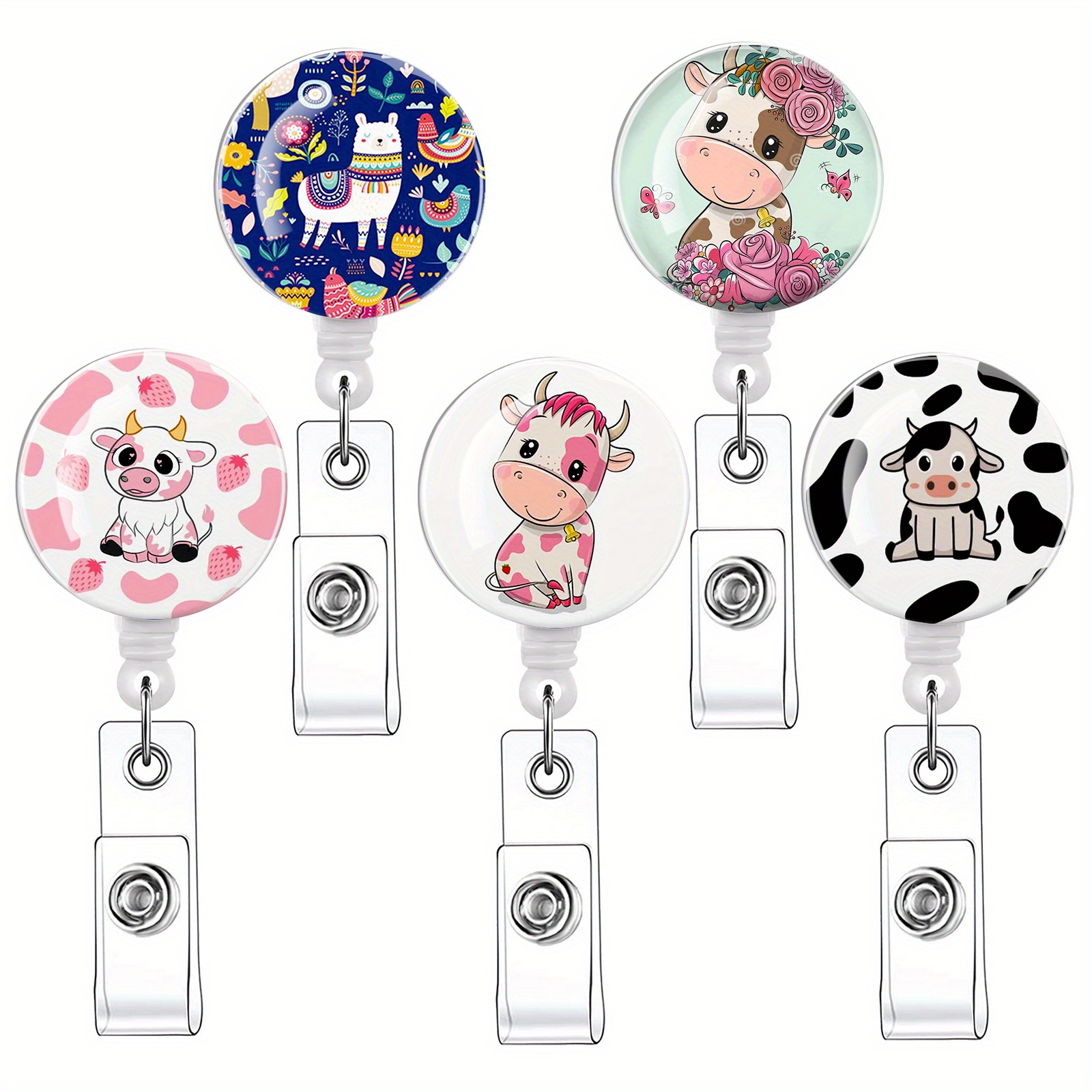 Super Cute Cow and Flower Badge Reel, Everything is Fine ID Badge Holder,  Funny Nurse Badge Reel, Office Gift Retractable Badge Reel with Alligator