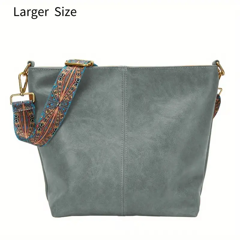 Geometric Strap Hobo Bag, Large Capacity Crossbody Bag, Women's Retro Style Shoulder Bag,No Pattern,2-piece Set + Caramel Color Large,$18.99
