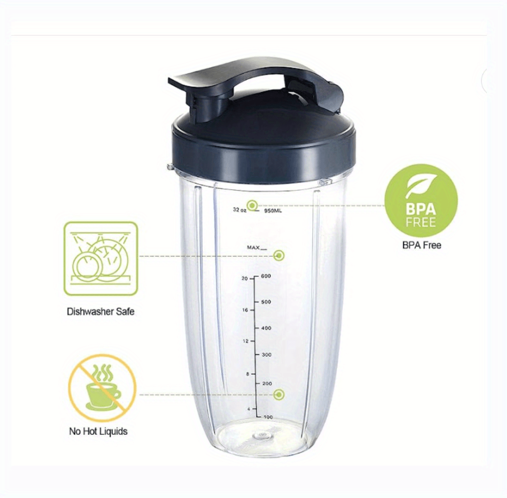 2 Pack 32 oz Cups with To-Go Lids and Extractor Blade Replacement Parts Compatible with Nutribullet Pro 1000, Combo and Select Blenders