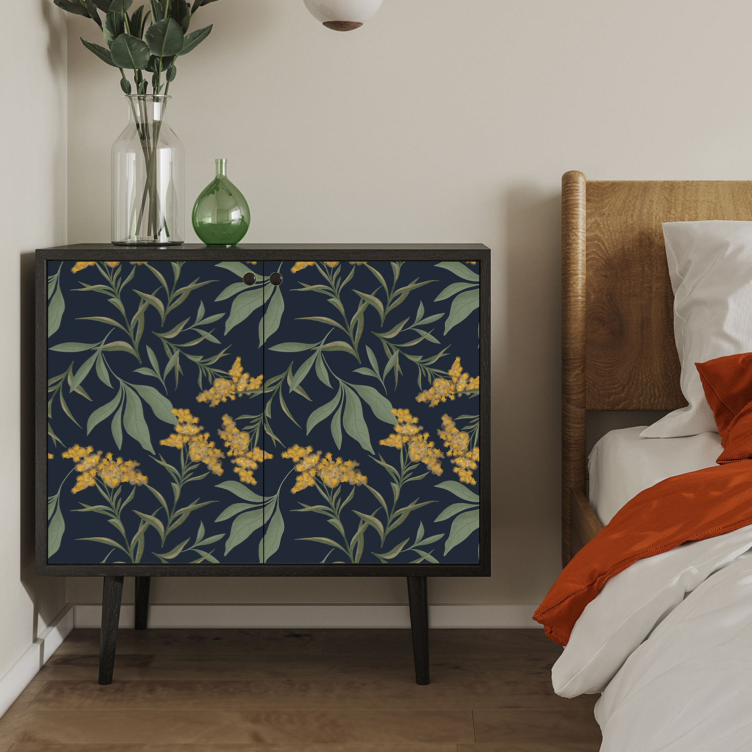 Green Leaves Yellow Flowers Plant Wallpaper Hand painted Temu