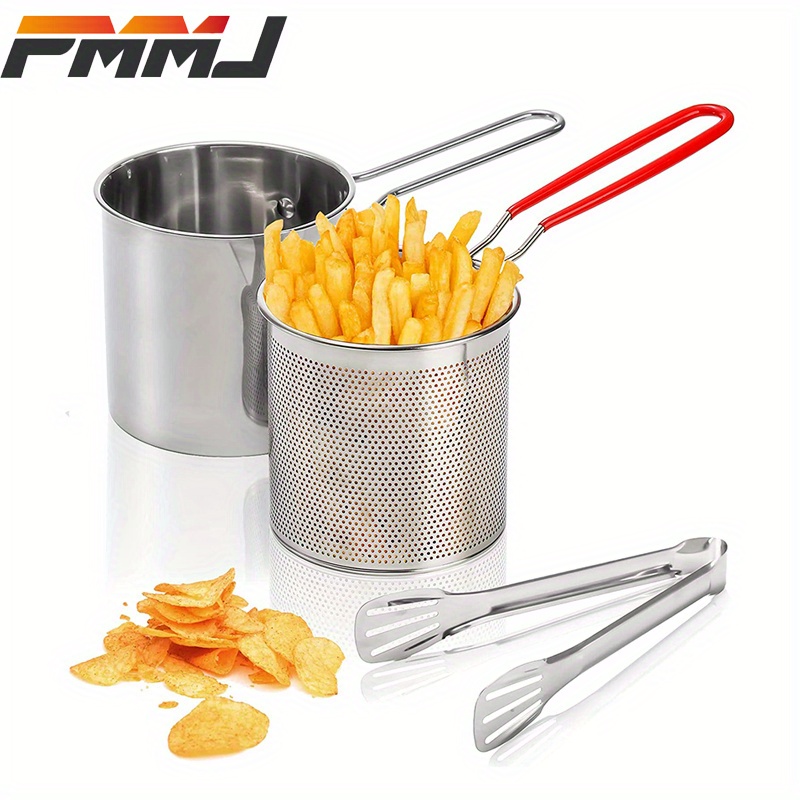  TIYOORTA Mini deep fry pan with basket draining rack Stainless  steel Fryer pot with Thermometer for Chicken French Fries Fish onion ring:  Home & Kitchen