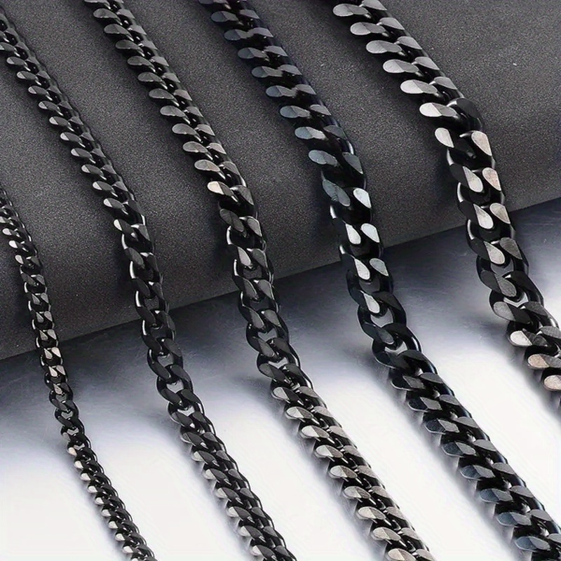 Stainless Steel Black Cuban Link Chain Necklace For Men And - Temu