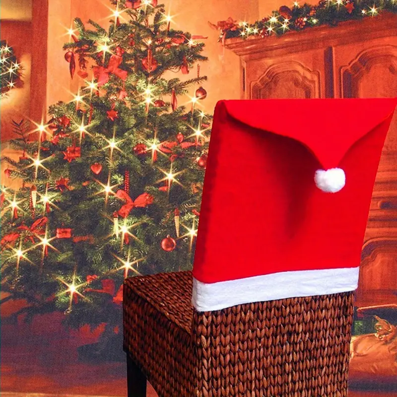 3pcs red nonwoven christmas dining chair slipcovers christmas table decorations santa claus hat slipcover for christmas dinning room restaurant holiday festival party decoration details 2