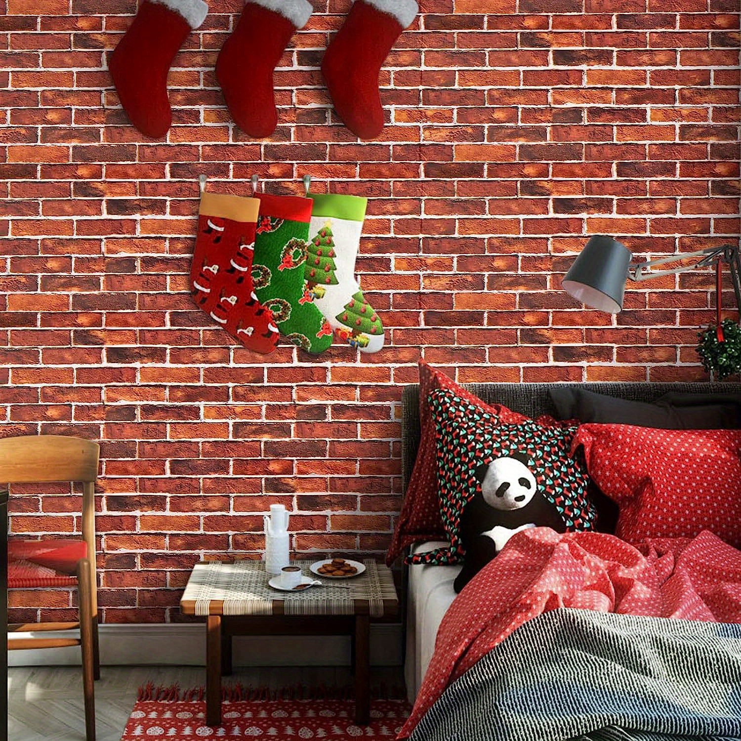 red brick wallpaper bedroom