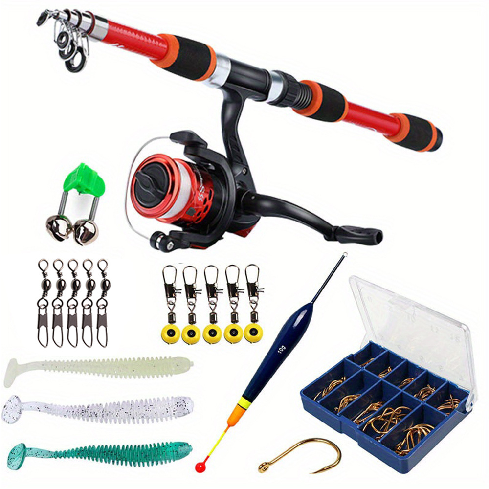 Children Lure Set Outdoor Portable Telescopic Fishing Rod Spinning Reel  Lure Baits Hooks Fishing Tackle Kit 1.3m