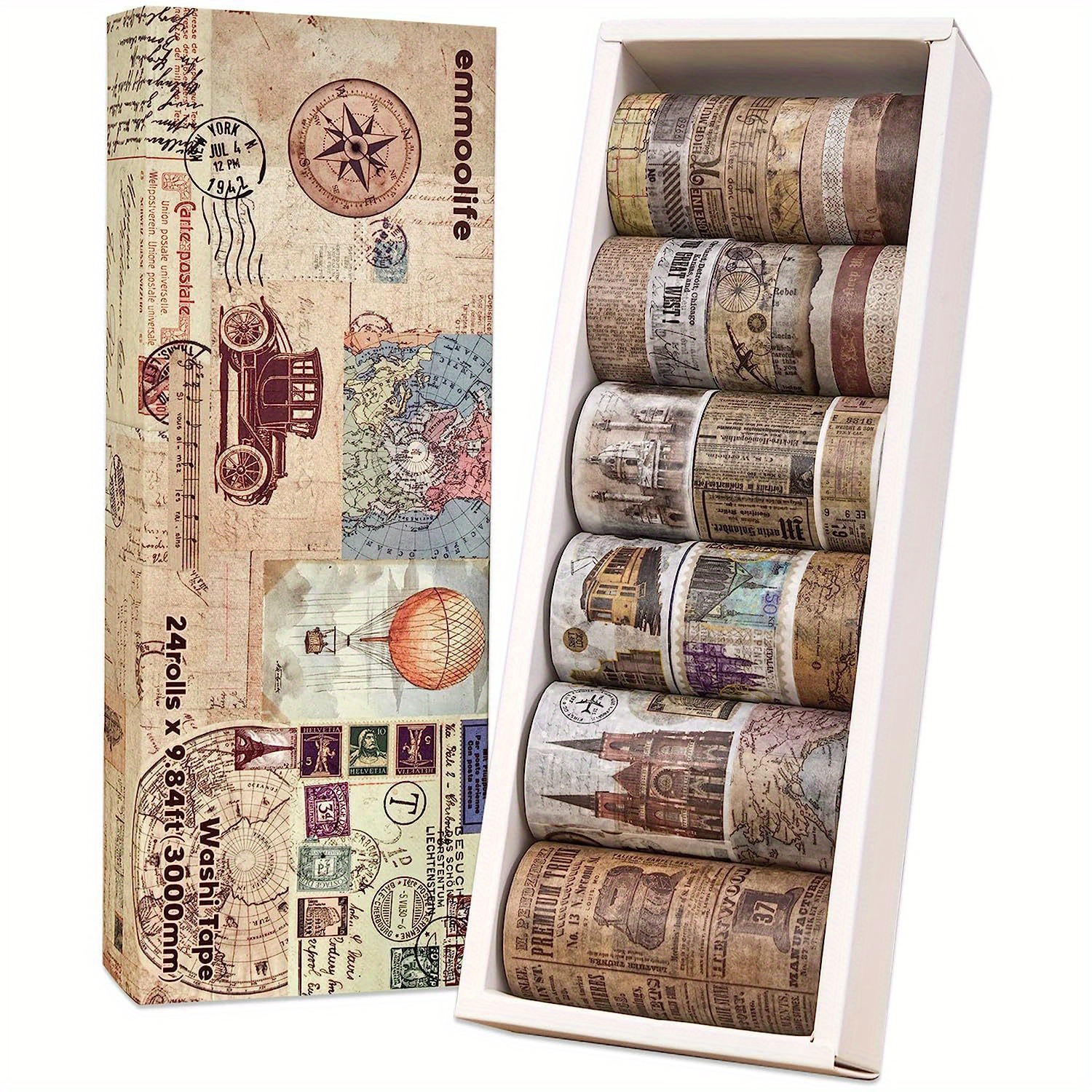 Vintage World Map Washi Tape - Wide 60mm x 8m - Collage Gift Wrap