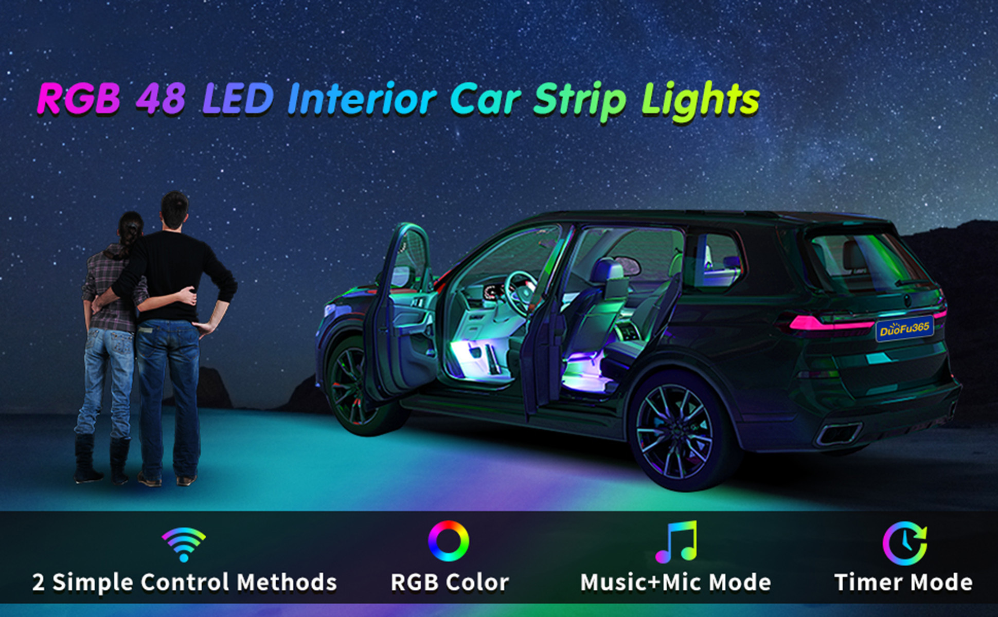 4 led smart car light strips 12v music synchronized color changing light strips app 44 key remote control diy mode brightness adjustment lights for various car models details 4