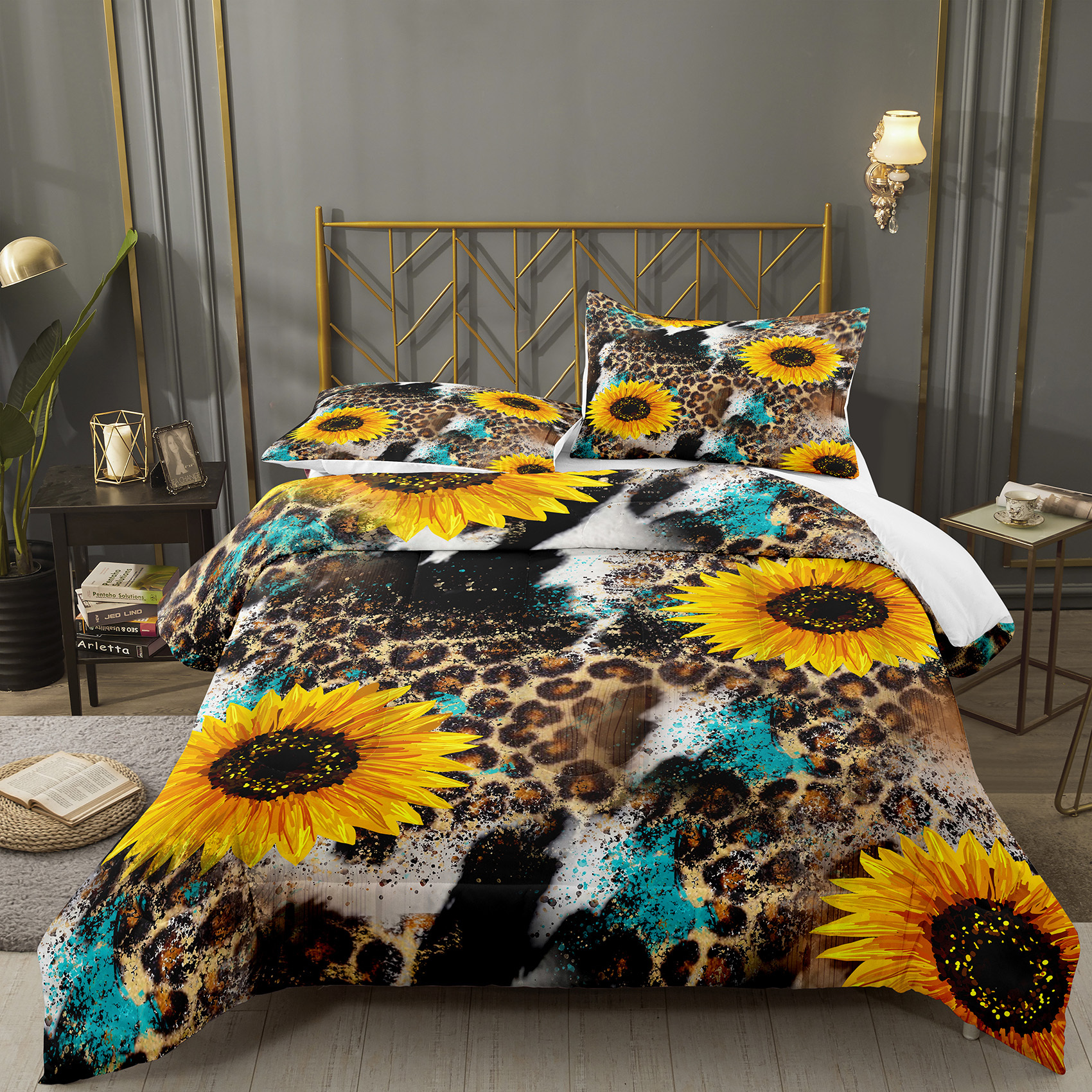 Modern Simple Quilt Set, Sunflower Leopard Print Bedding Set, Soft  Comfortable Quilt, For Bedroom, Guest Room Decor (1*quilt +  1/2*pillowcases, Without Core) - Temu